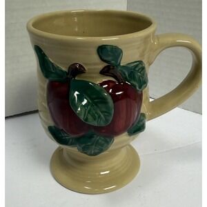 Vtg 3D Glazed‎ Apple Motif-Pedestal Mug-Ribbed Body-Speckled Stoneware